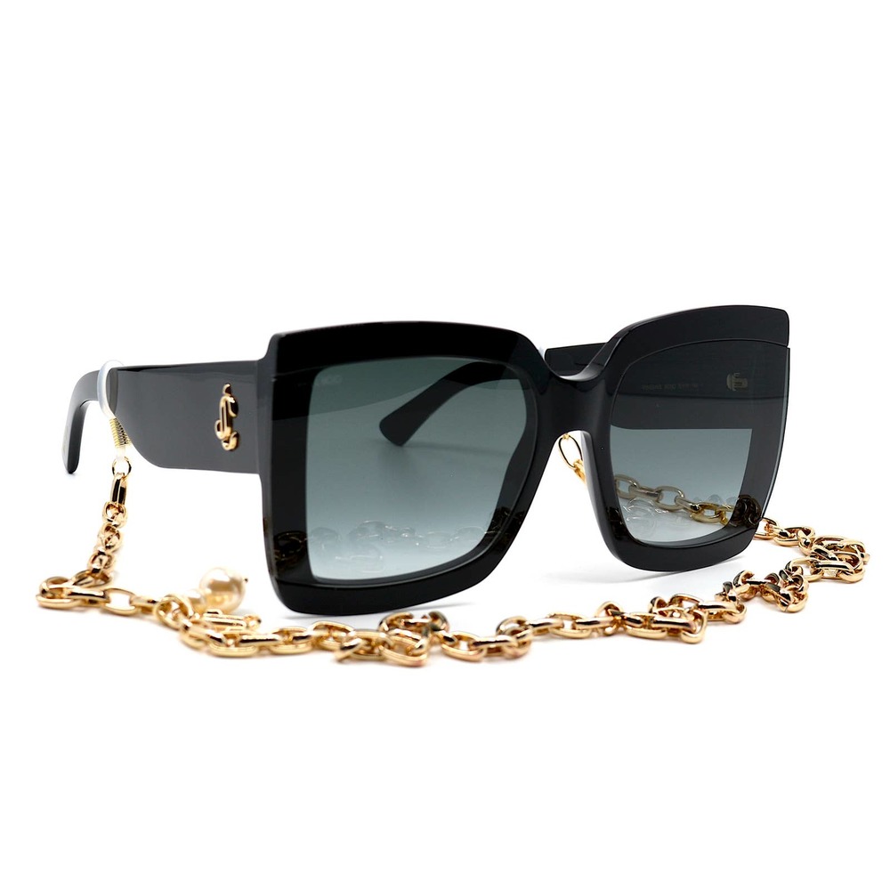 NEW JIMMY CHOO RENEE/S 807 BLACK GREY GRADIENT AUTHENTIC SUNGLASSES W/CHAIN - Picture 2 of 14